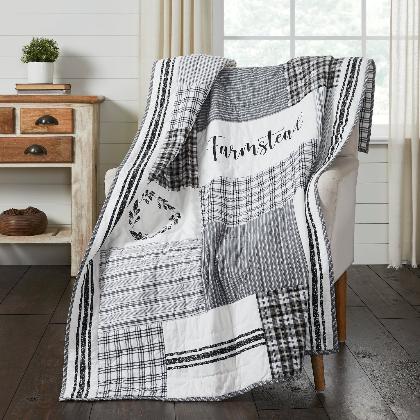 Sawyer Mill Black Stenciled Patchwork Throw