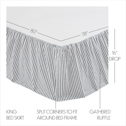 Sawyer Mill Black Ticking Stripe King Bed Skirt 78x80x16