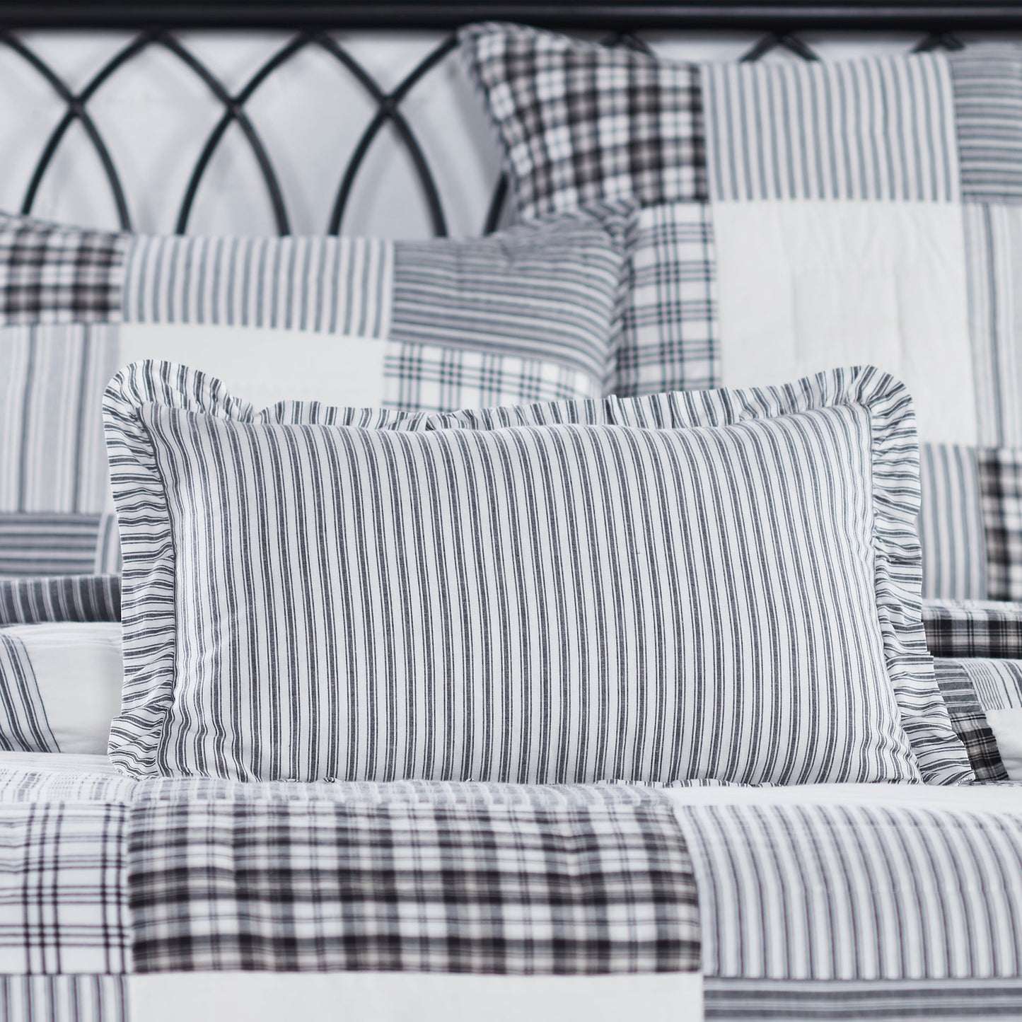 Sawyer Mill Black Ruffled Ticking Stripe Pillow