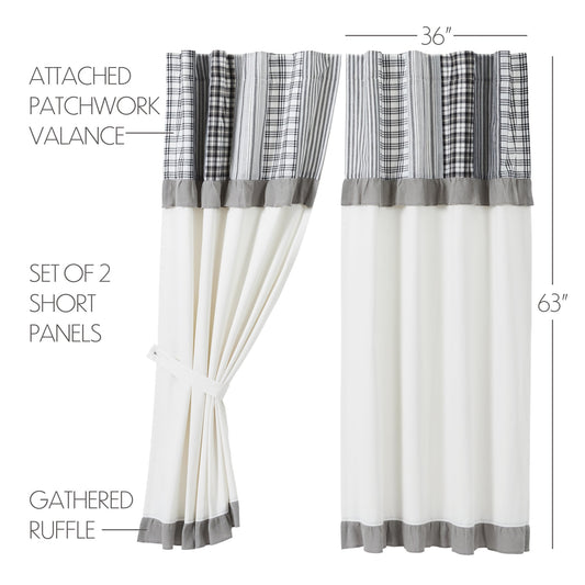 Sawyer Mill Black Short Panel with Attached Patchwork Valance Set of 2 63x36