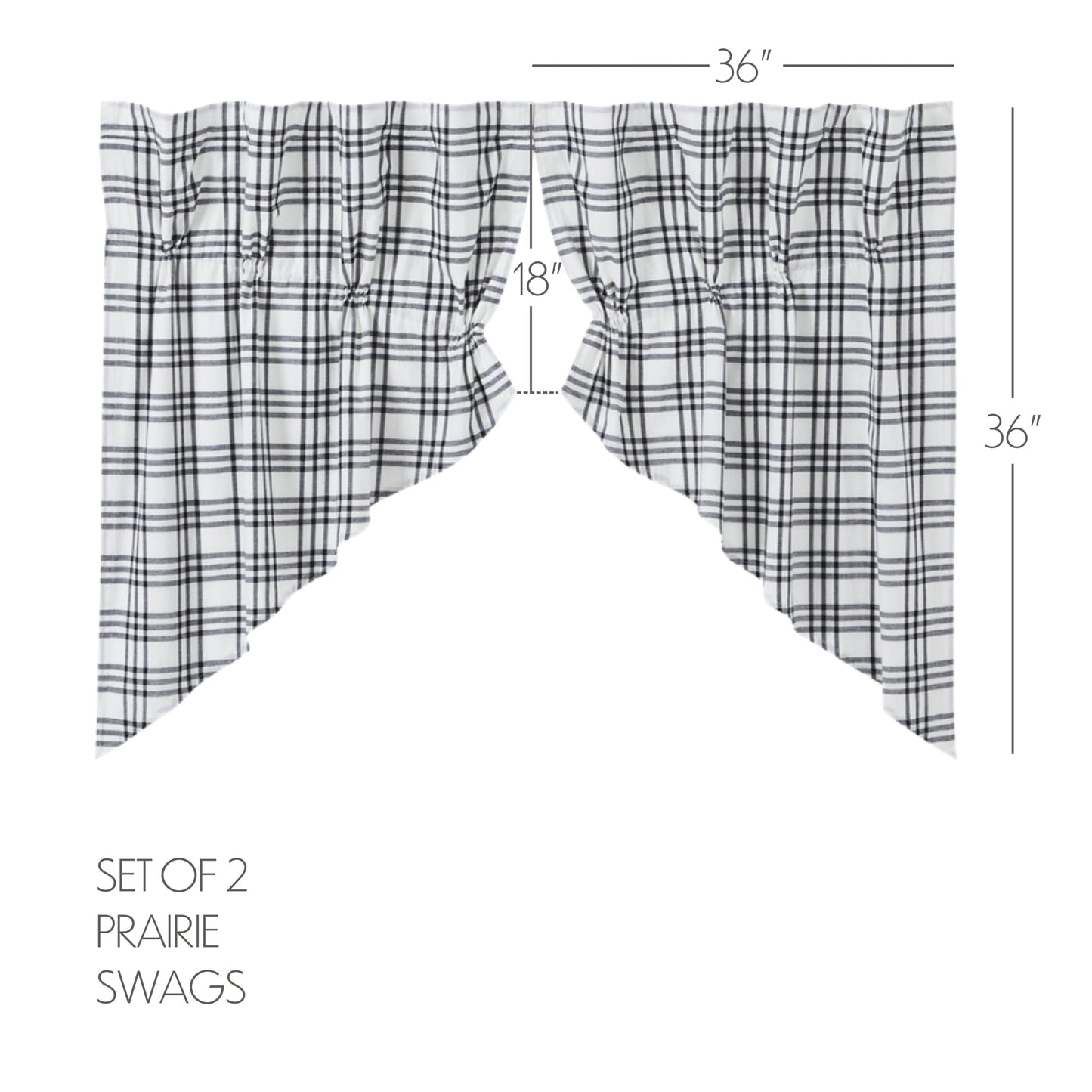 Sawyer Mill Black Plaid Prairie Swag Set of 2 36x36x18