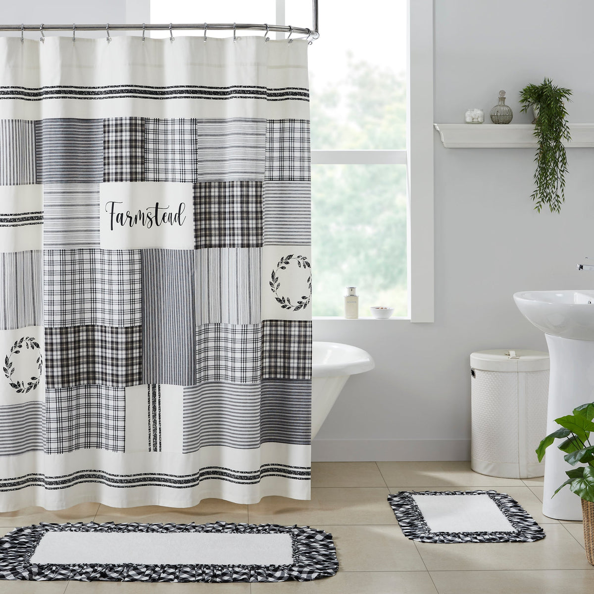 Sawyer Mill Black Stenciled Patchwork Shower Curtain