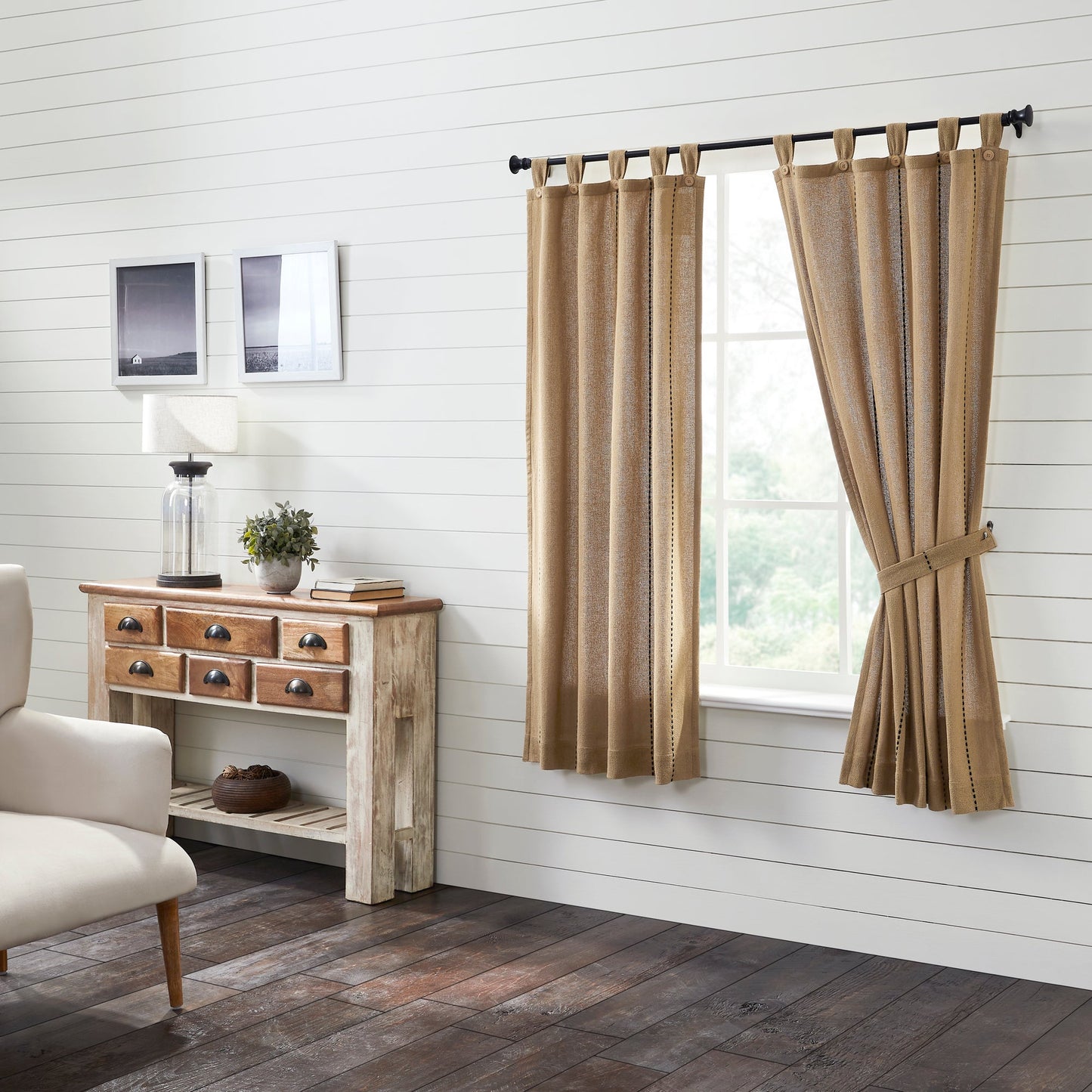 Stitched Burlap Natural Short Panel Set of 2