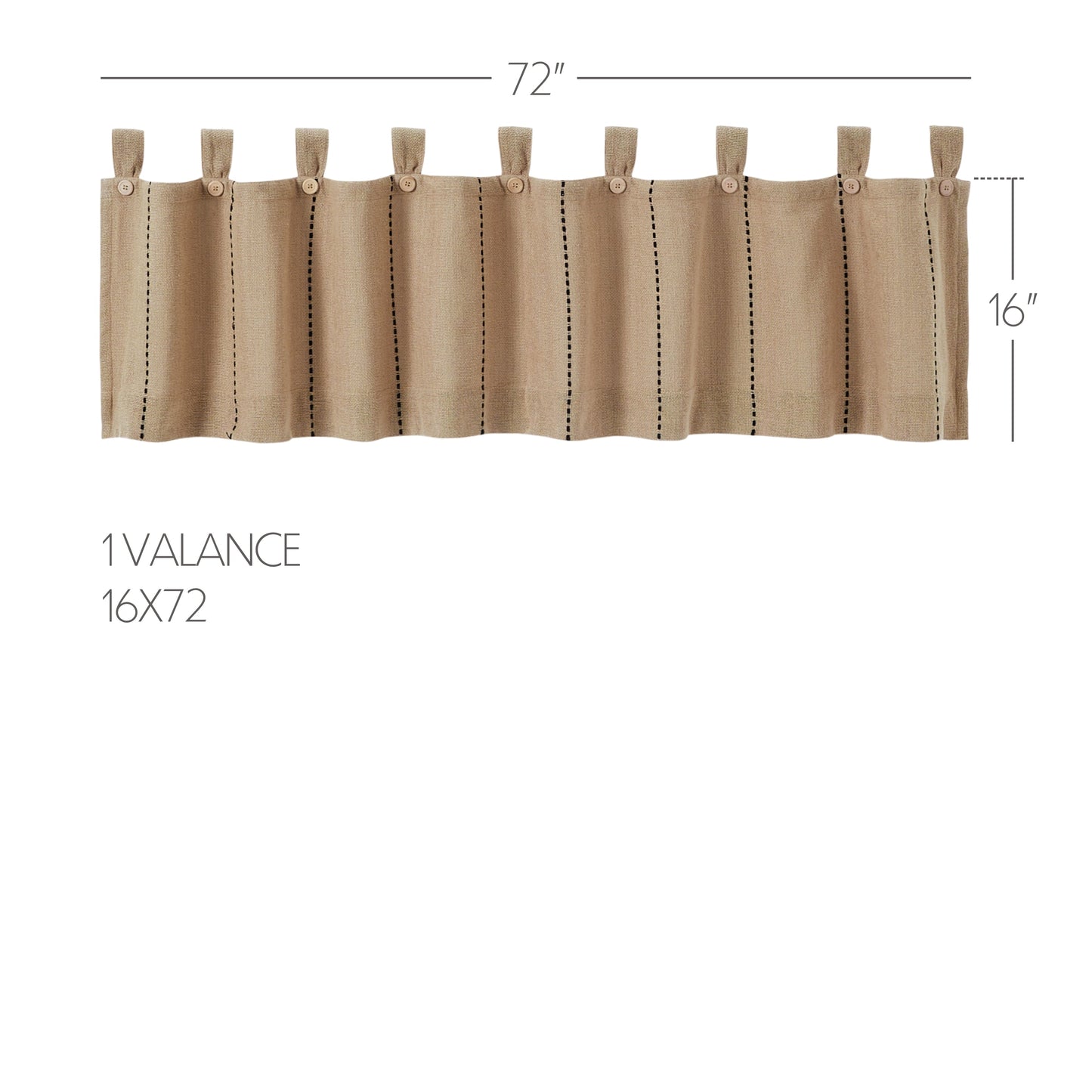 Stitched Burlap Natural Valance 16x72