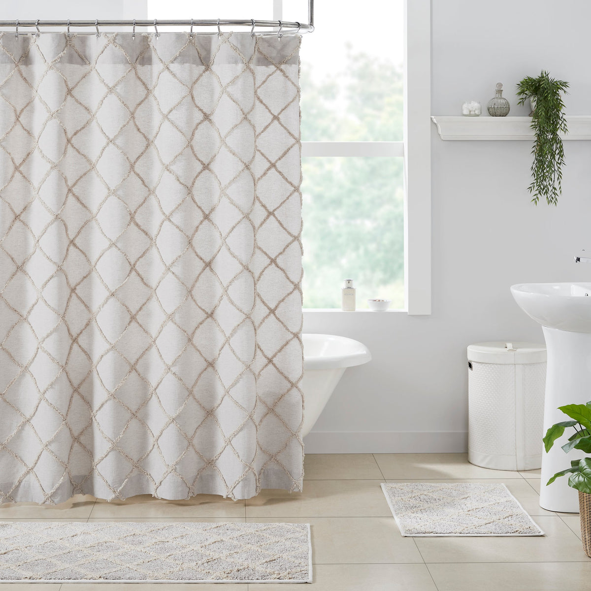Frayed Lattice Oatmeal Shower Curtain