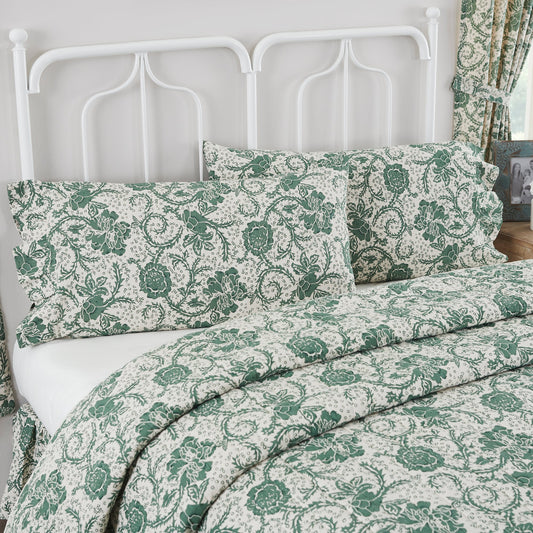 Dorset Green Floral Ruffled King Pillow Case Set of 2 +4