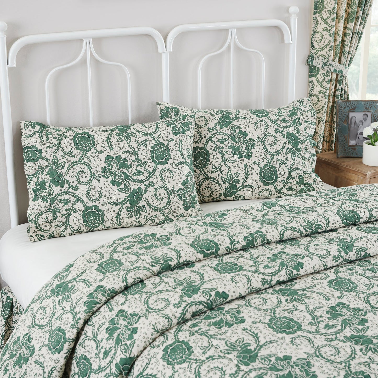 Dorset Green Floral Ruffled Standard Pillow Case Set of 2 +4