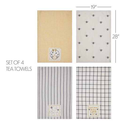 Embroidered Bee Tea Towel Set of 4 19x28
