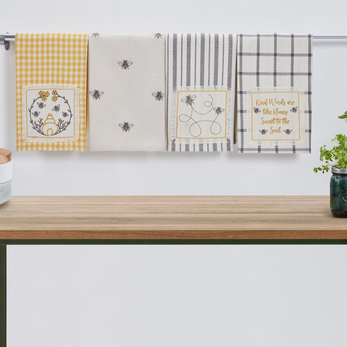 Embroidered Bee Tea Towel Set of 4