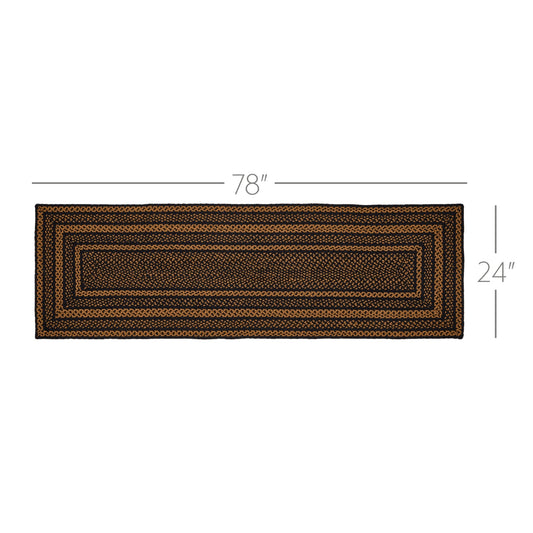 Black & Tan Jute Rug/Runner Rect w/ Pad 24x78