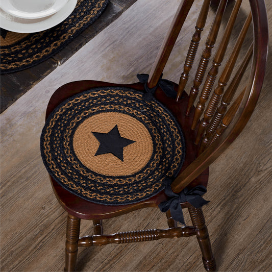 Farmhouse Jute Chair Pad Applique Star Diameter
