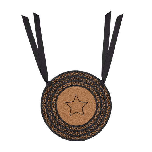 Farmhouse Jute Chair Pad Applique Star 15 inch Diameter