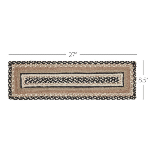 Sawyer Mill Charcoal Creme Jute Stair Tread Rect Latex 8.5x27