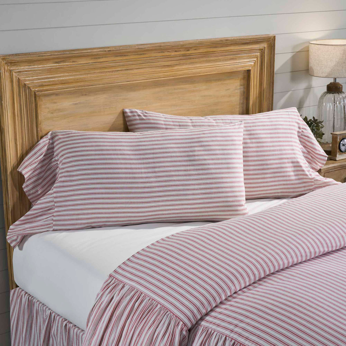Timeless Ticking Red Ruffled King Sham Set of 2 +8