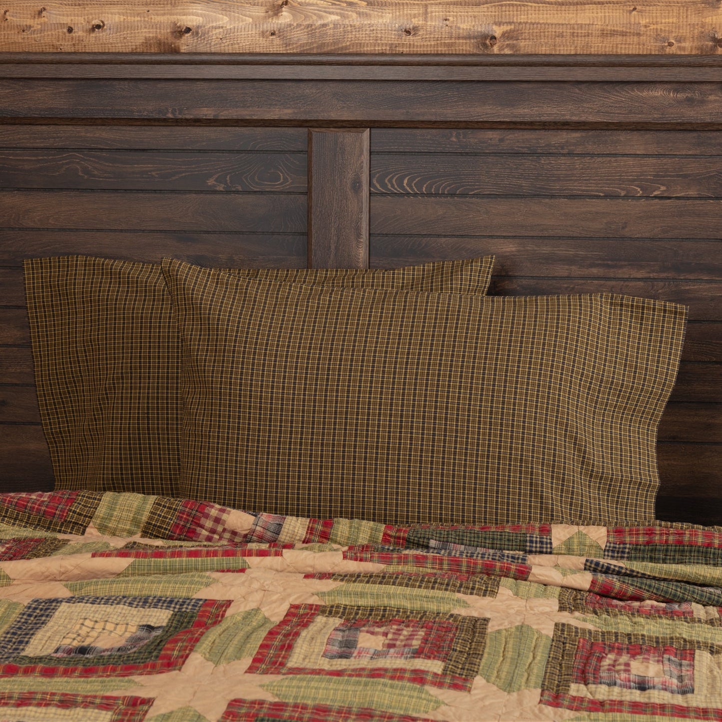 Tea Cabin Green Plaid Standard Pillow Case Set of 2