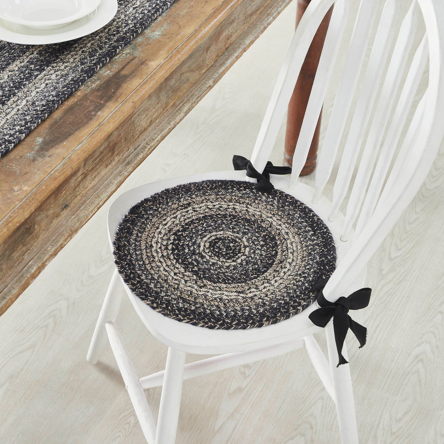 Sawyer Mill Black White Jute Chair Pad Diameter