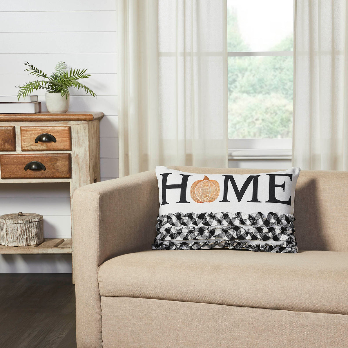 Annie Black Buffalo Check Pumpkin Ruffle Accent Pillow Farmhouse Fall Home Decor