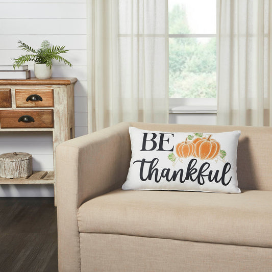 Annie Farmhouse Fall Decor Throw Pillow, Black Check Pumpkin Be Thankful Accent Pillow