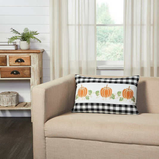 Annie Black Check Farmhouse Fall Harvest Pumpkin Patch Lumbar Throw Pillow