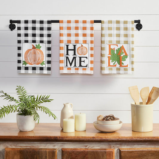 Annie Check Harvest Plaid 100% Cotton Farmhouse Kitchen & Dish Towel Set, Set of 3