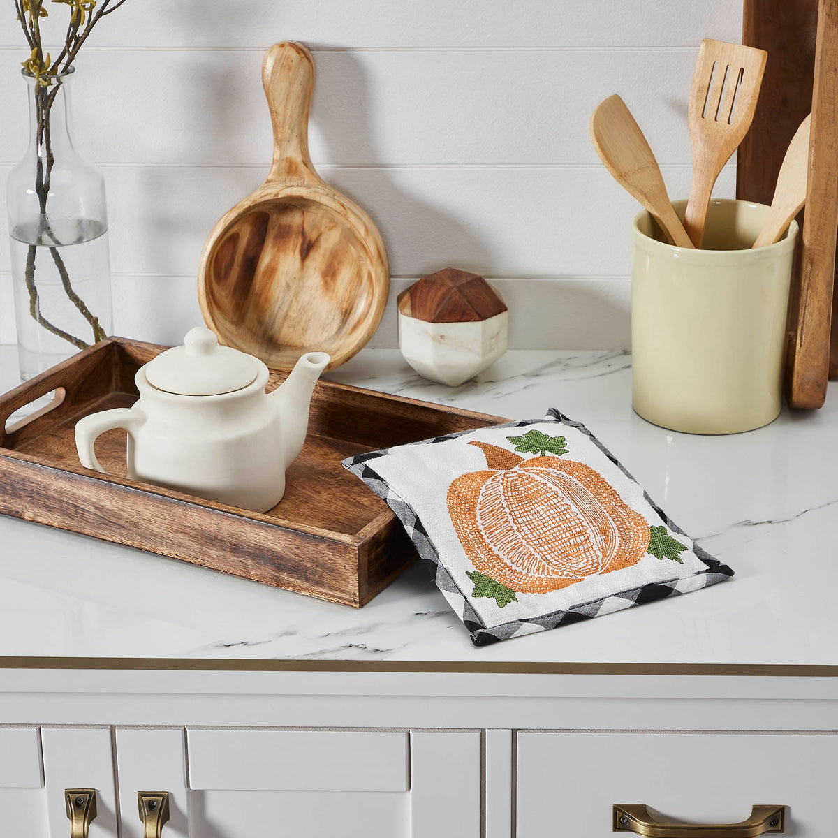 Annie Black & White Buffalo Check Pumpkin Trivet inch Farmhouse Fall Kitchen Hot Pad