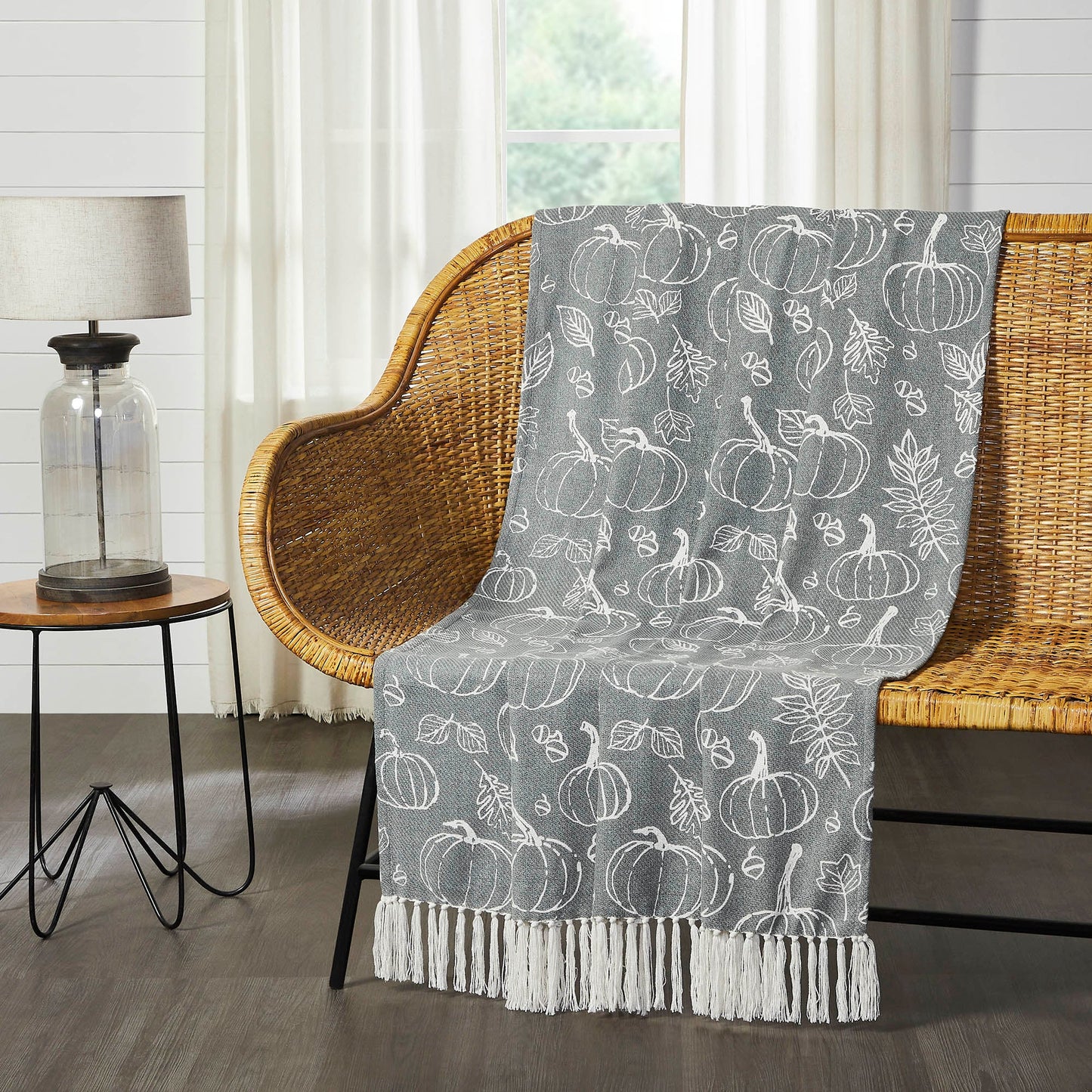Autumn Fall Grey Pumpkin Silhouette Plush Throw Blanket Cozy Home Decor