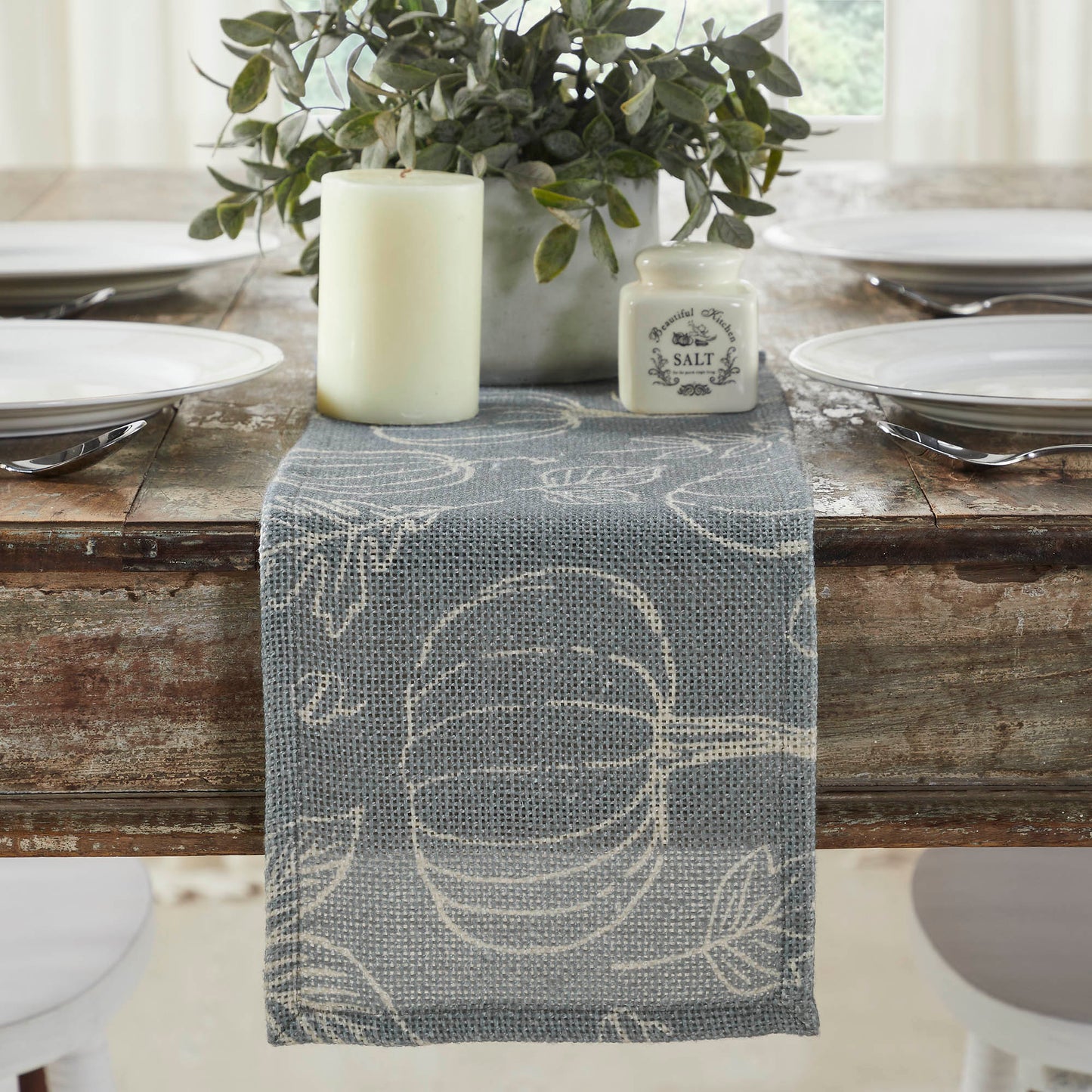 Grey Pumpkin Silhouette Fall Table Runner Autumn Harvest Decorative Dining & Coffee Table Accent