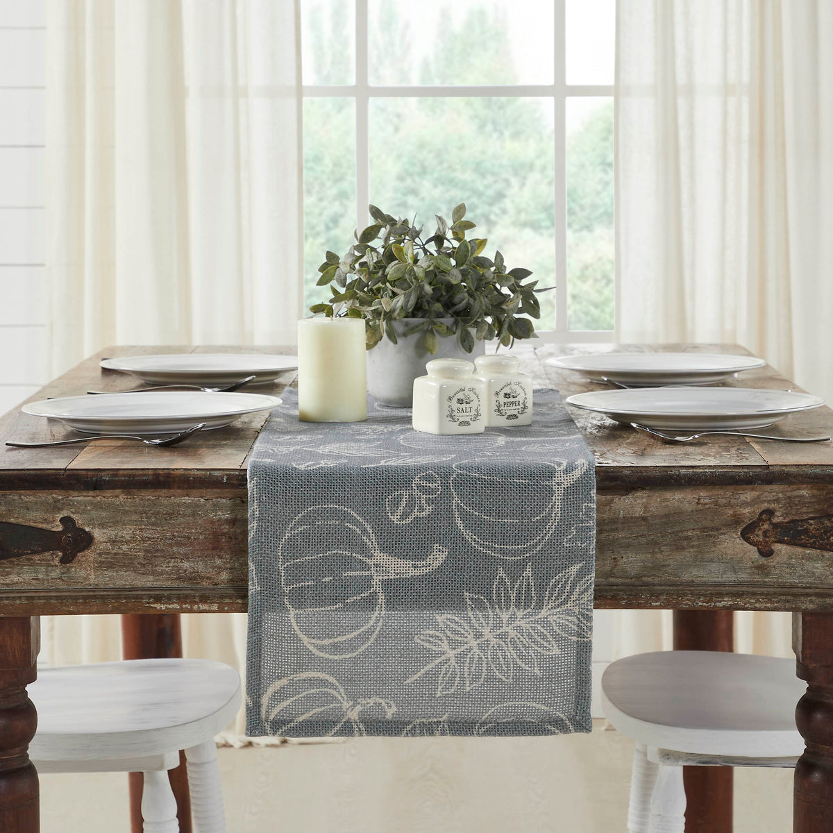 Grey Pumpkin Silhouette Table Runner Inch Fall Autumn Harvest Farmhouse Decorative Home Decor Accent for Dining & Kitchen
