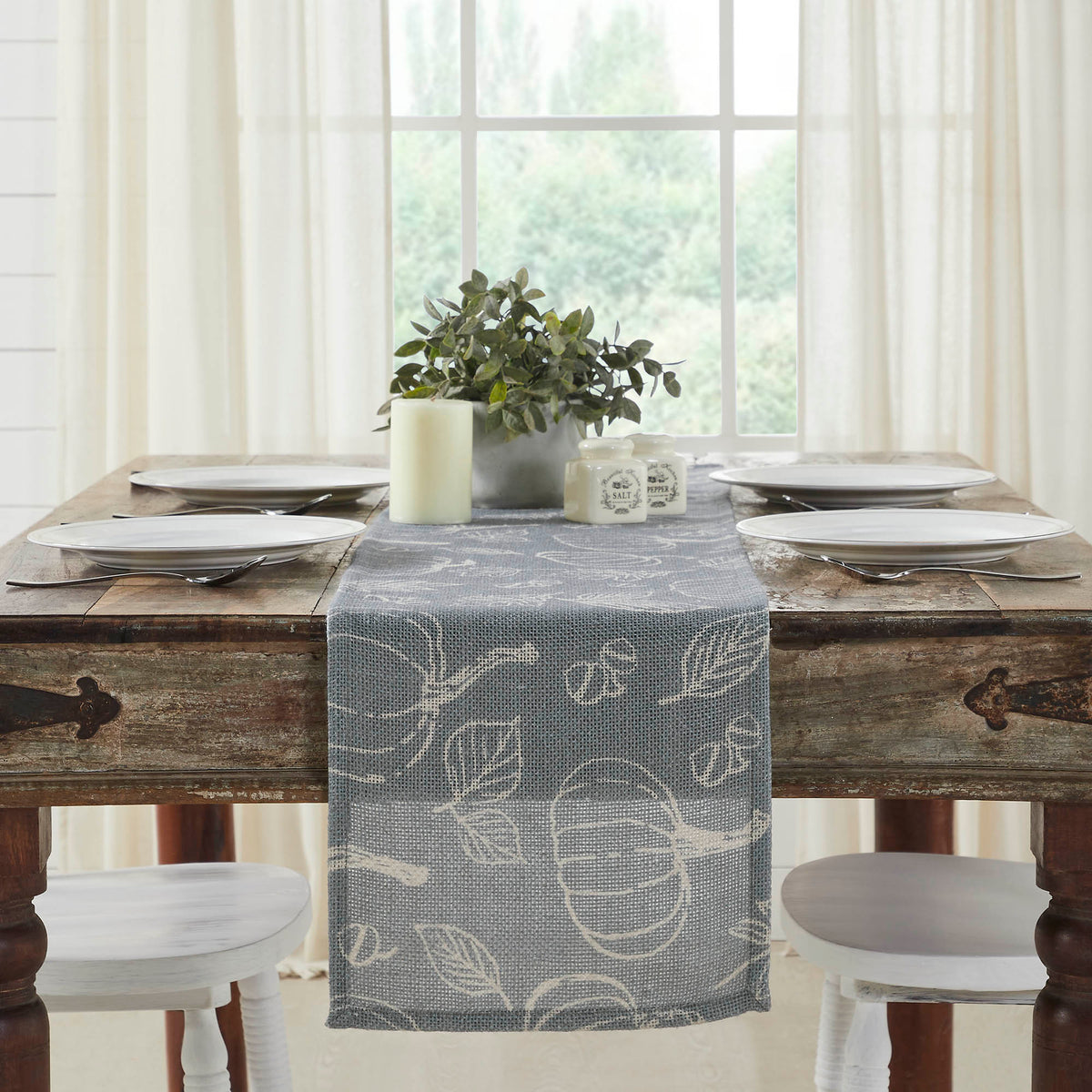 Modern Grey Pumpkin Silhouette Fall Autumn Halloween Table Runner Dining Home Decor