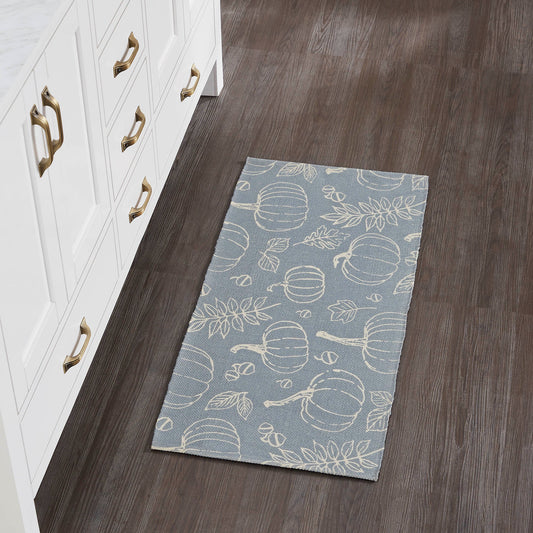 Grey Pumpkin Silhouette Indoor Outdoor Accent Rug Fall Autumn Polypropylene Rectangle Doormat 17x36 Inch