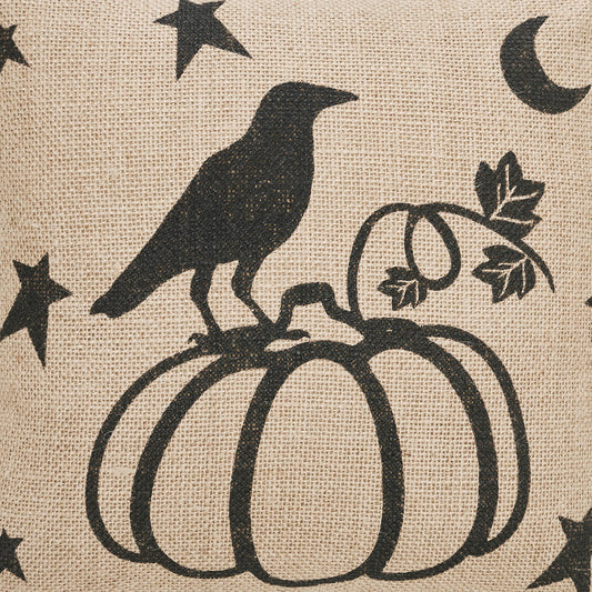 Raven Harvest Farmhouse Decorative Throw Pillow Burlap Jute, 12x12 Inch, Autumn Rustic Accent