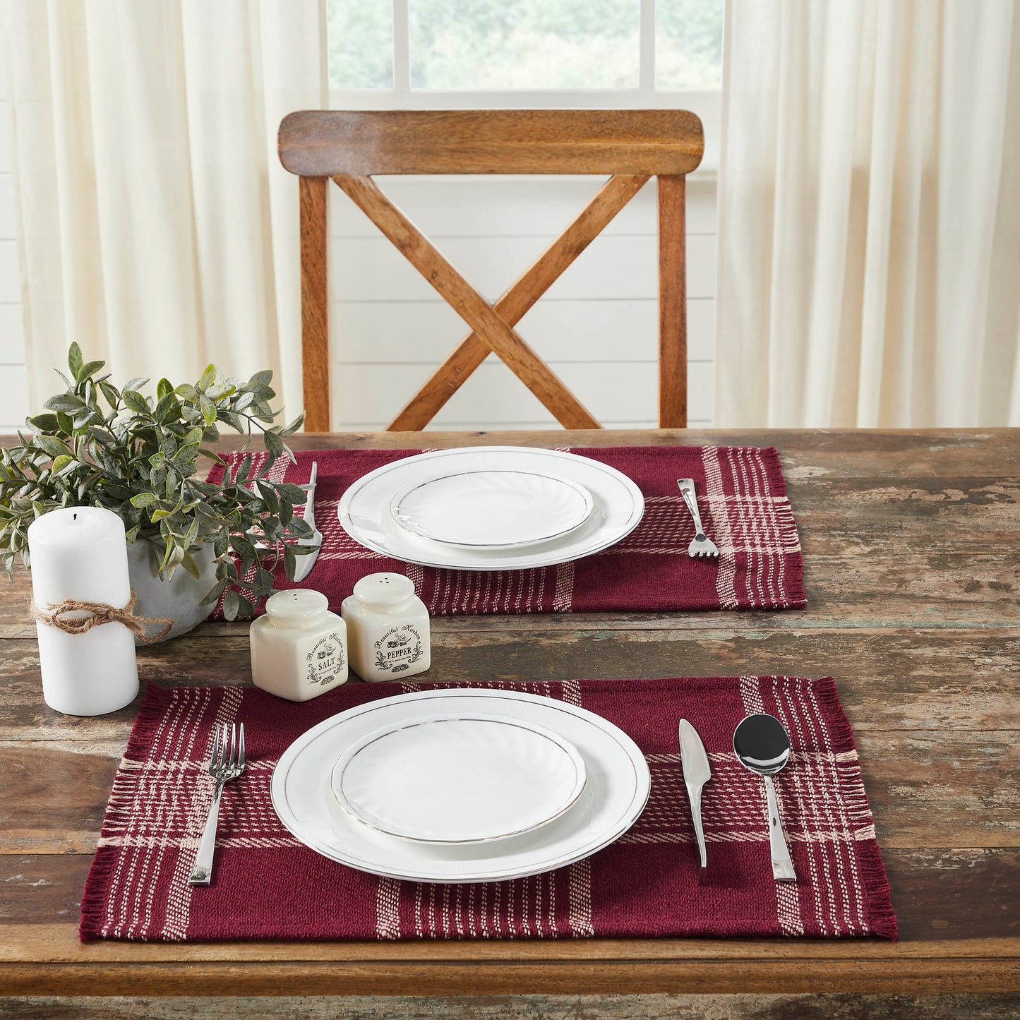 Eston Burgundy Tan Plaid Placemat Set of 2