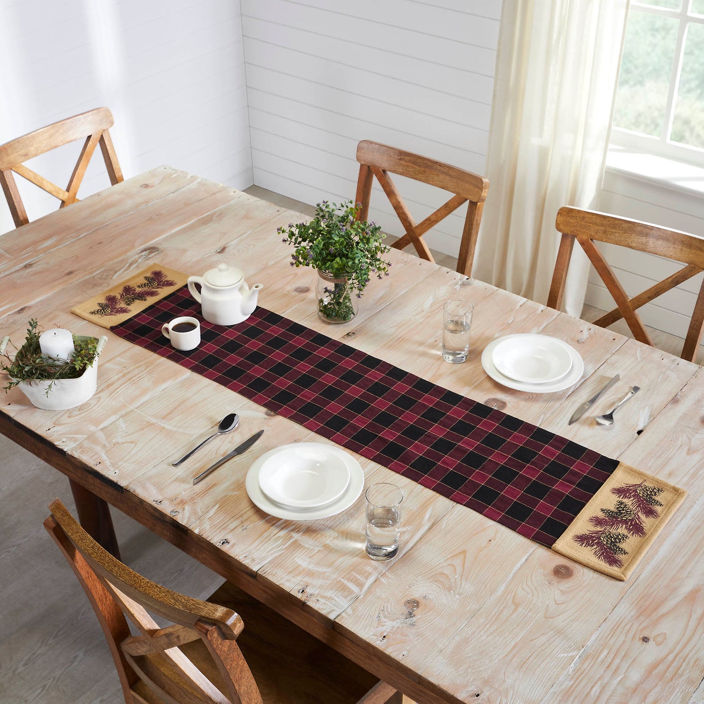Connell Pinecone Table Runner Rustic Lodge Cabin Woodland Fall Home & Kitchen Decor