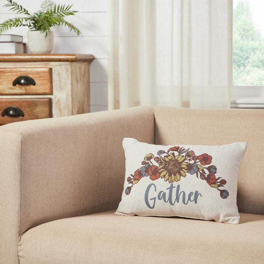Bountifall Gathered Floral Lumbar Pillow, Decorative Farmhouse Accent Cushion