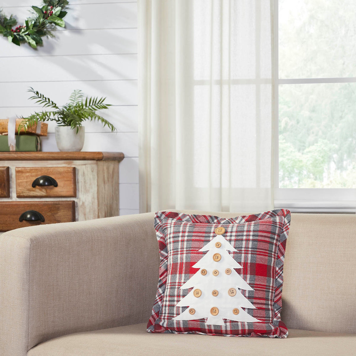 Gregor Plaid Button Tree Pillow