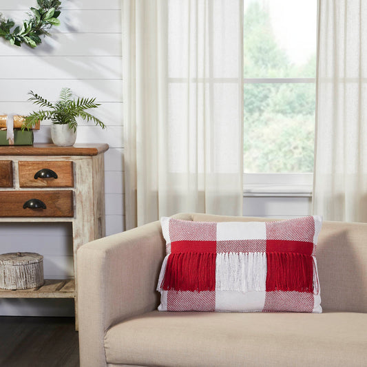 Annie Red Check Fringed Pillow
