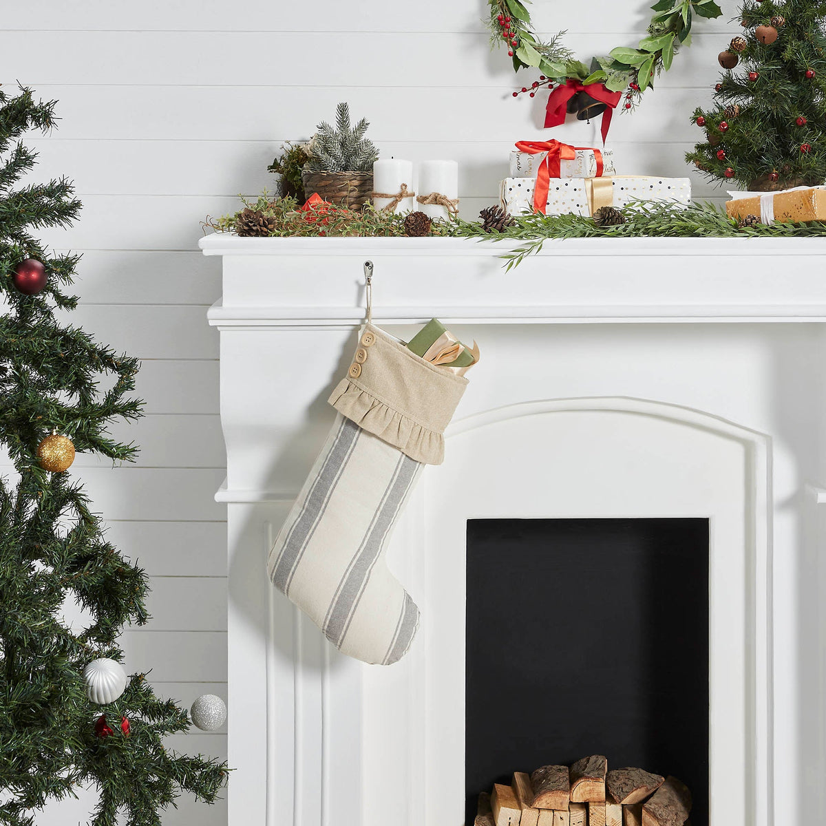Grace Grain Sack Stripe Ruffled Stocking
