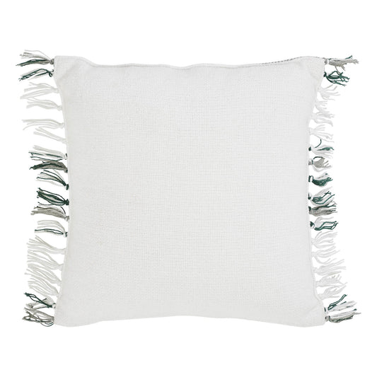 Harper Plaid Green White Pillow Fringed 12x12