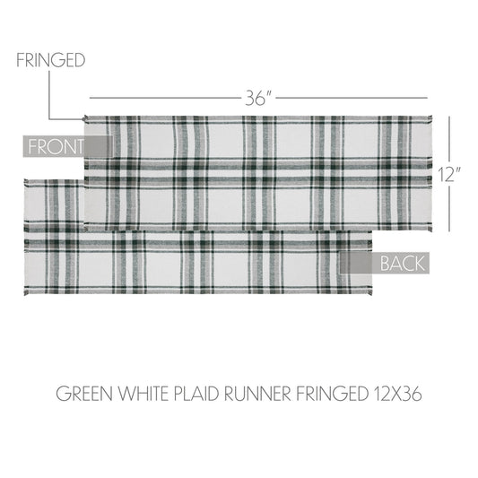 Harper Plaid Green White Runner Fringed 12x36