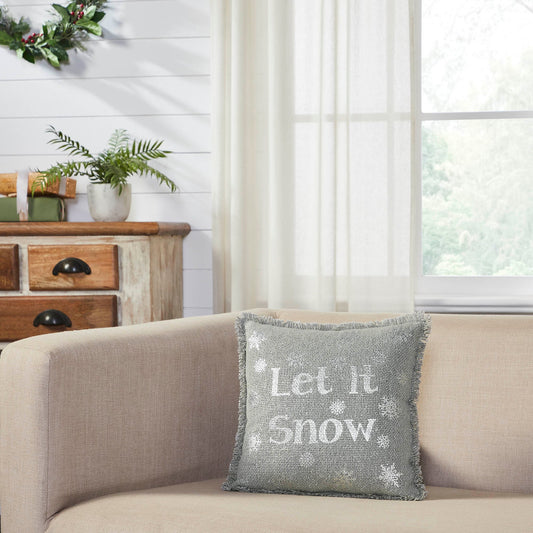 Yuletide Burlap Dove Grey Snowflake Let It Snow Pillow
