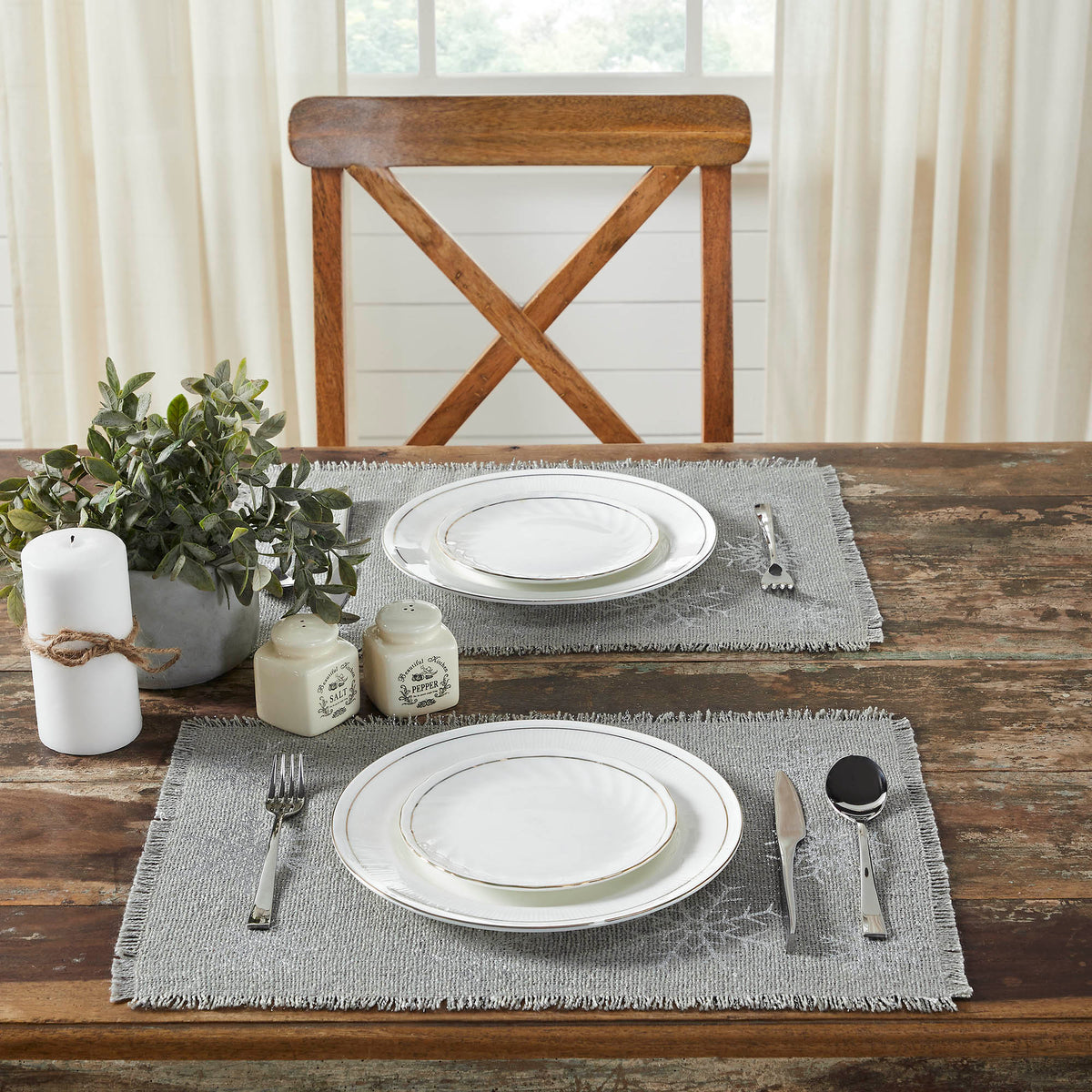 Yuletide Burlap Dove Grey Snowflake Placemat Set of 2