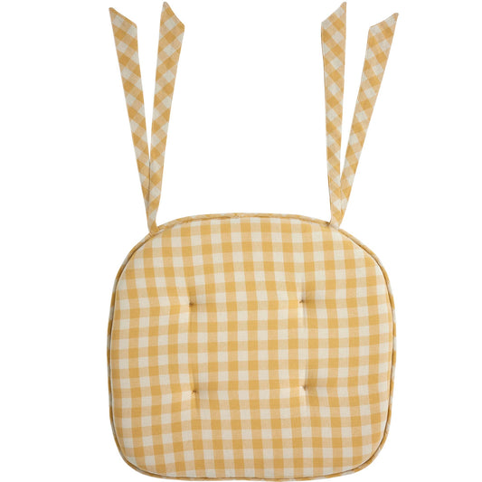 Golden Honey Yellow Check Farmhouse Vintage Chair Pad 15.5x17 -