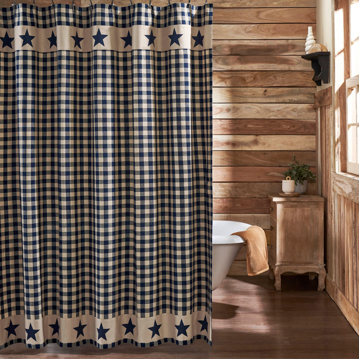 Allegiance Navy & Tan Check Shower Curtain