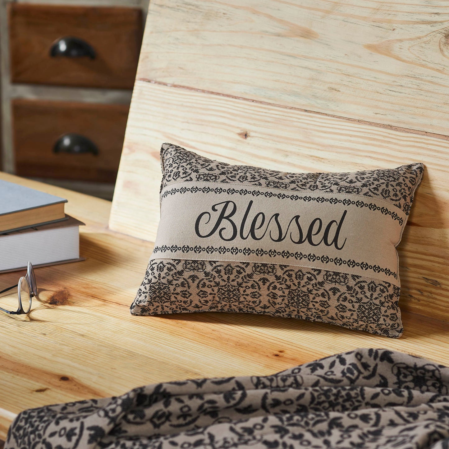 Custom House Black Tan Jacquard Blessed Pillow