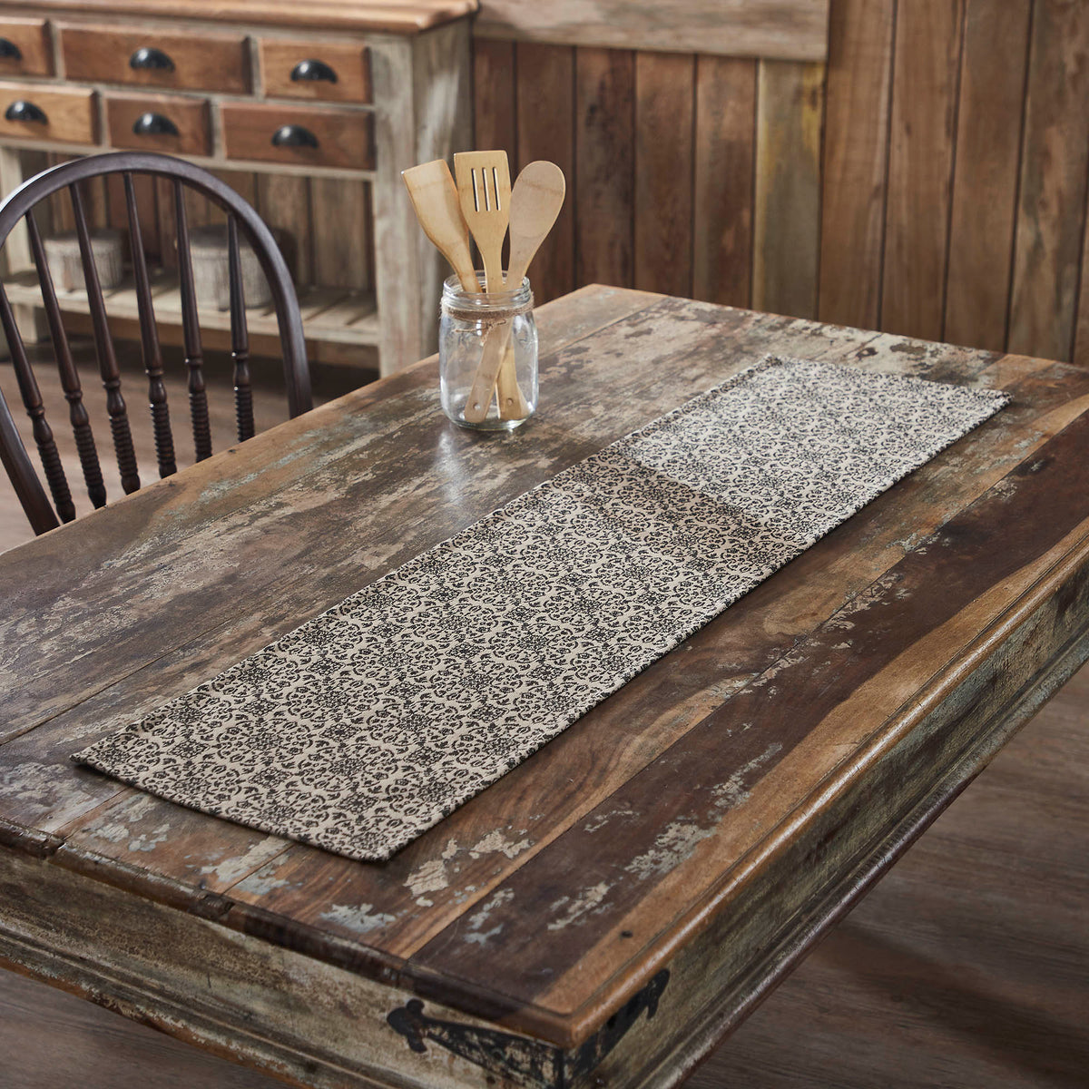 Custom House Black Tan Jacquard Runner 12x48