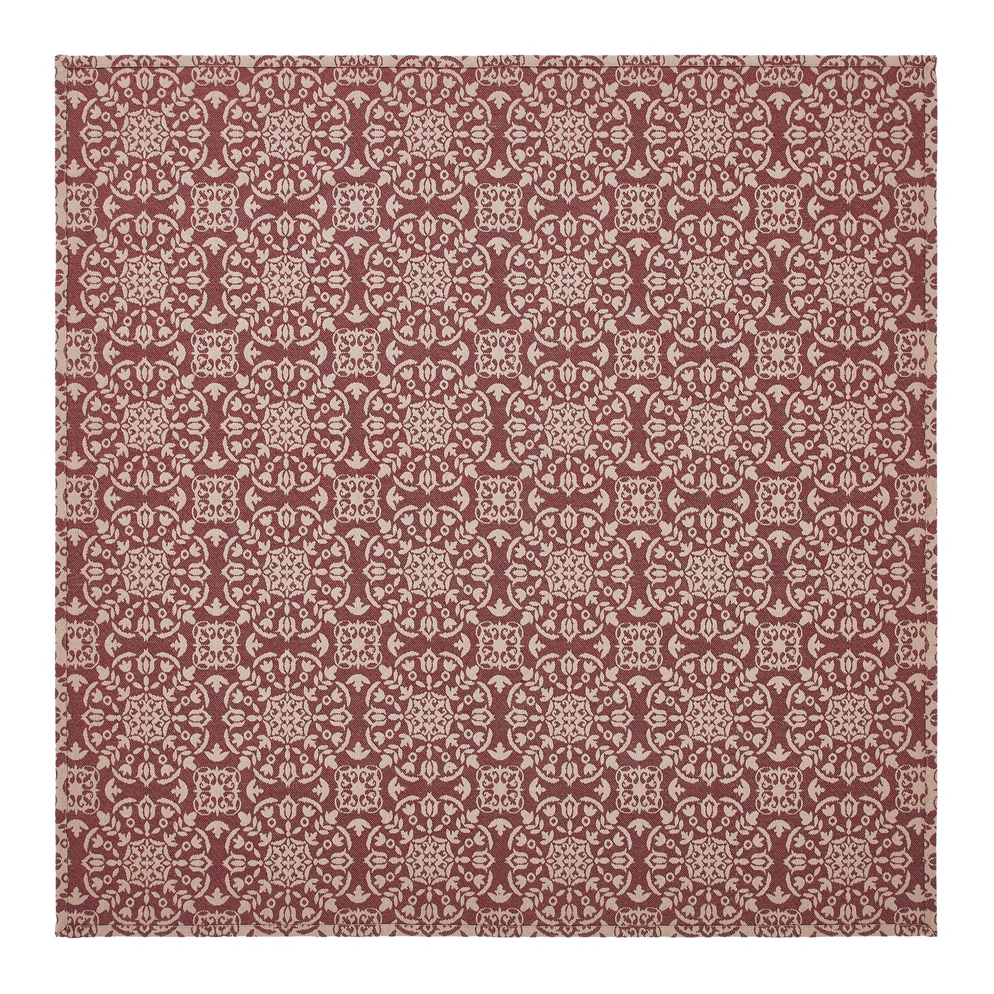 Custom House Burgundy Tan Jacquard Table Topper 42x42
