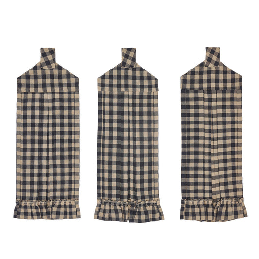 Black Check Button Loop Tea Towel Set of 3