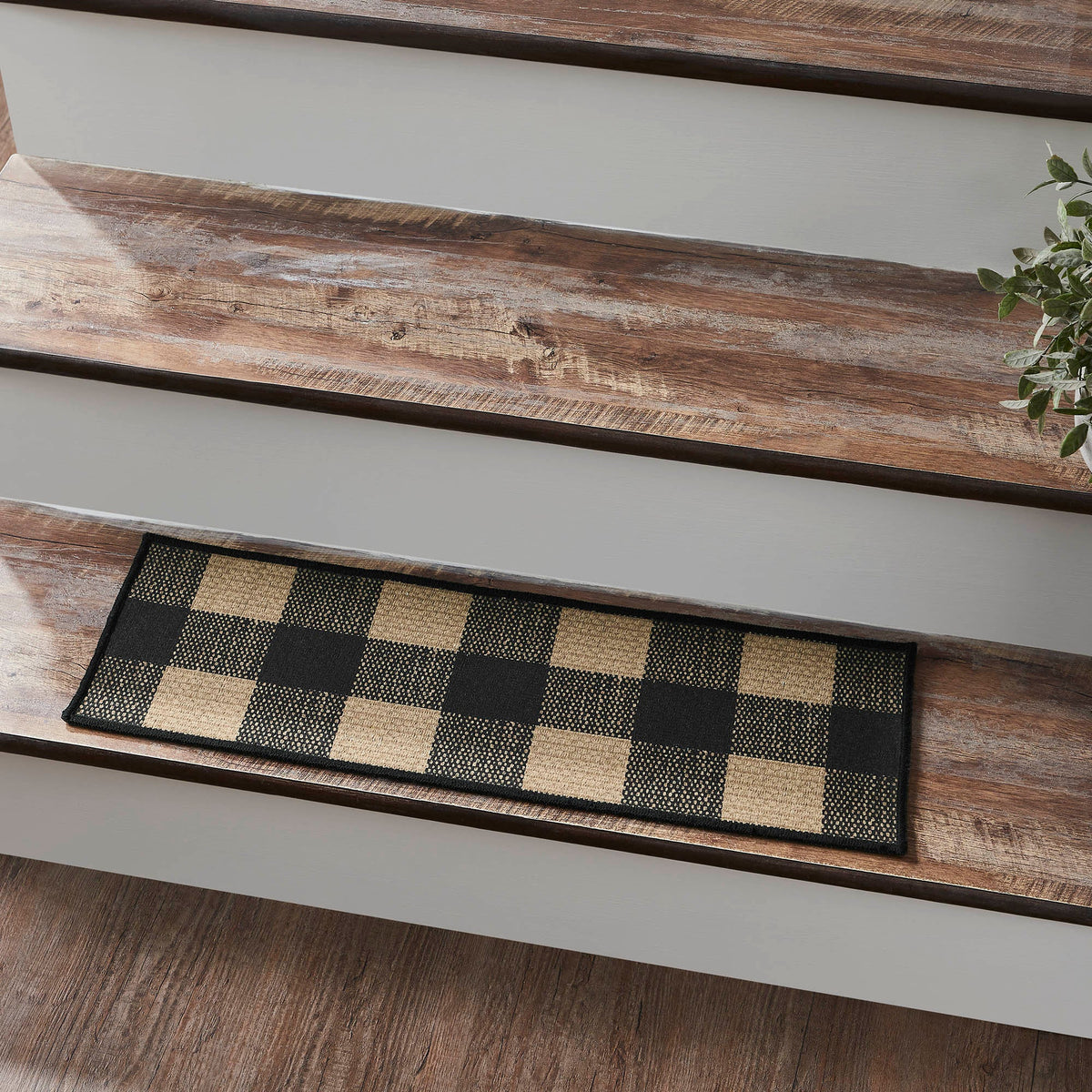 Black Check Polyester Stair Tread Rect Latex