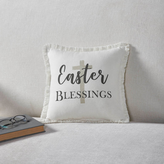 Risen Easter Blessings Cross Pillow