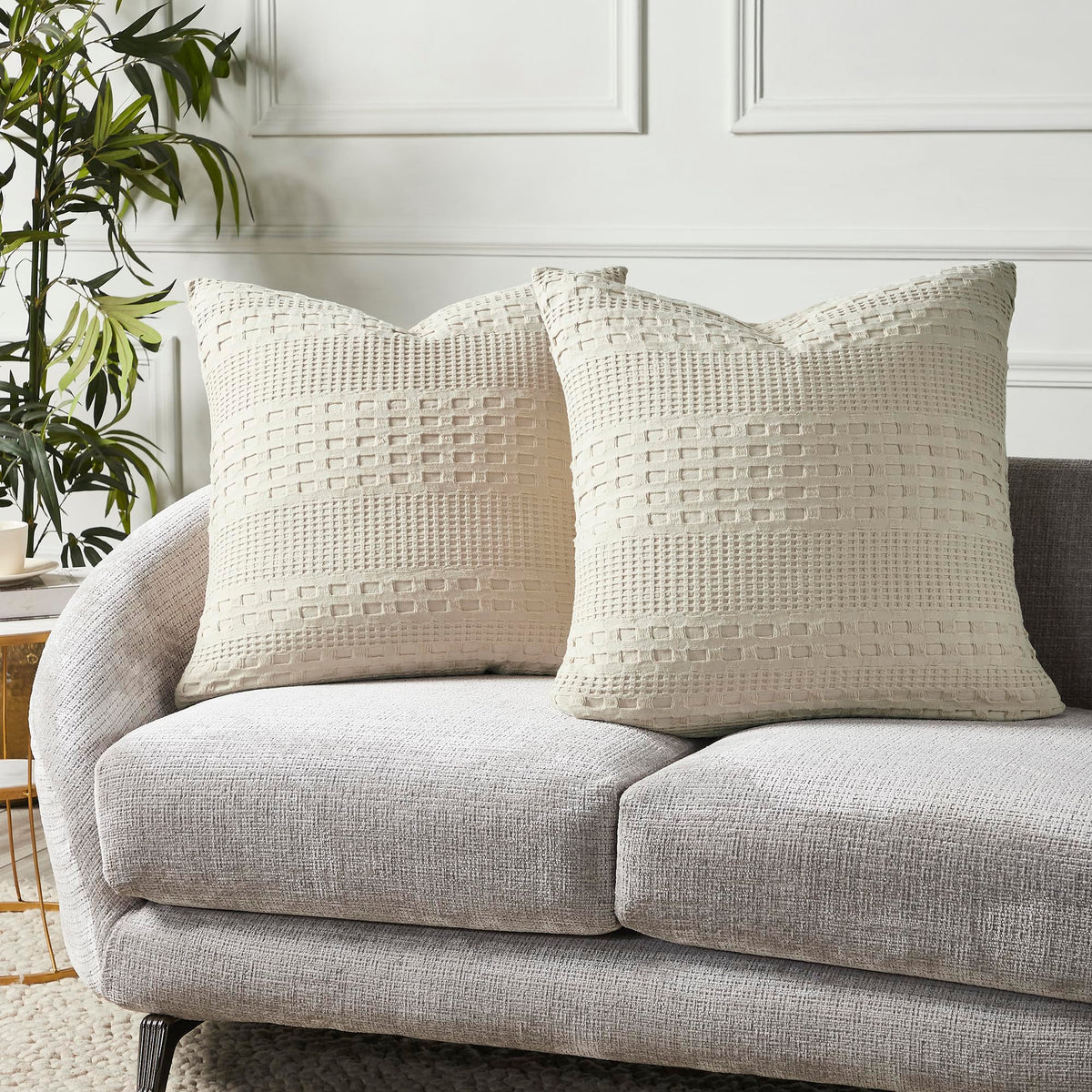 Natural Cream Waffle Weave Cotton Square Pillow Cover Set-- Set of 2 Farmhouse Boho Decorative Shams